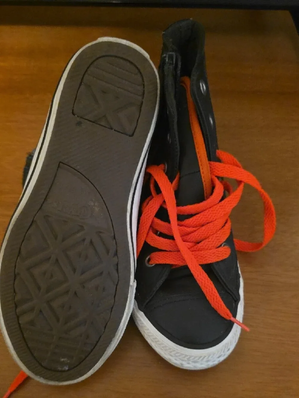 Converse Kids Black High-Top Sneakers with Bright Orange Laces
